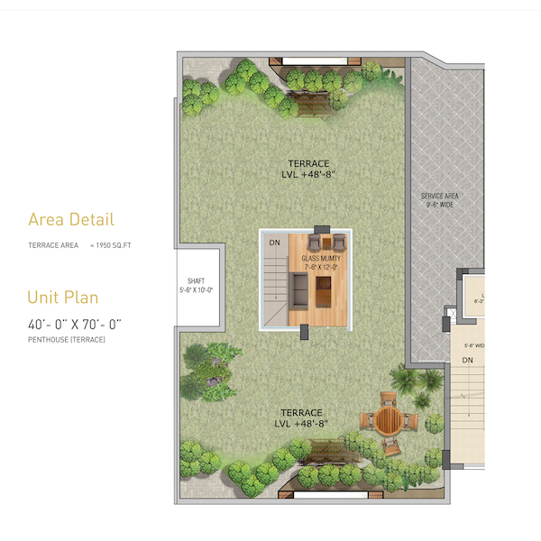 Penthouse Terrace Plan (40' x 70')
