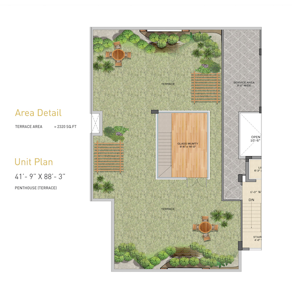 Penthouse Terrace Plan (41'-9 x 88'-3)